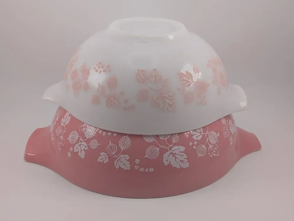 VTG 2 Set Pyrex Gooseberry Cinderella Mixing Bowls #444 4qt & #443 2.5qt SCUFFS